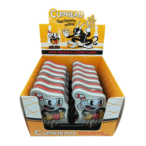 Cuphead Tin Filled With Orange Sour Candy