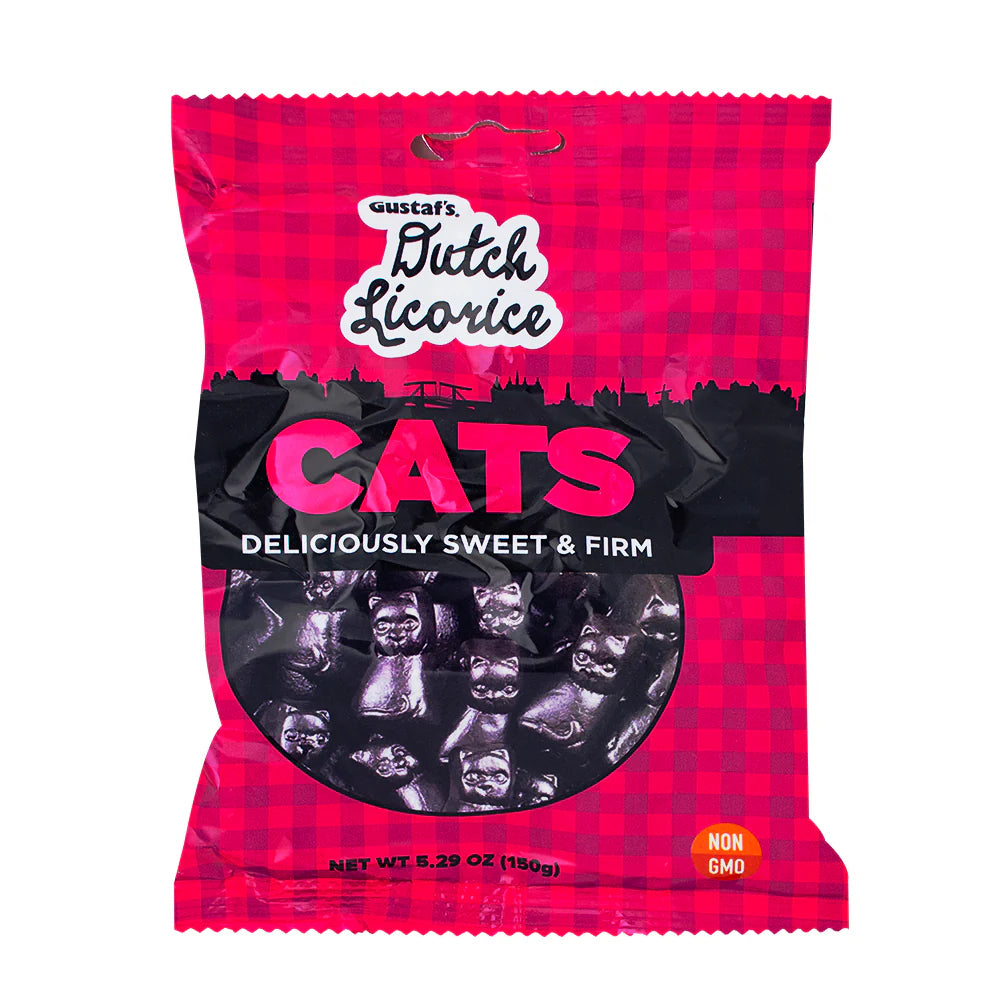 Packaging of Gustaf's Dutch Licorice Cats on a white background