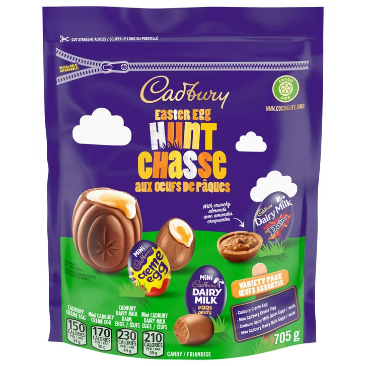 Cadbury Easter Egg Hunt chocolate variety pack packaging on a white background