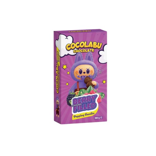 Cocolabu Chocolate with berry flavoured  filling. The product packaging is purple and displayed on a white background.