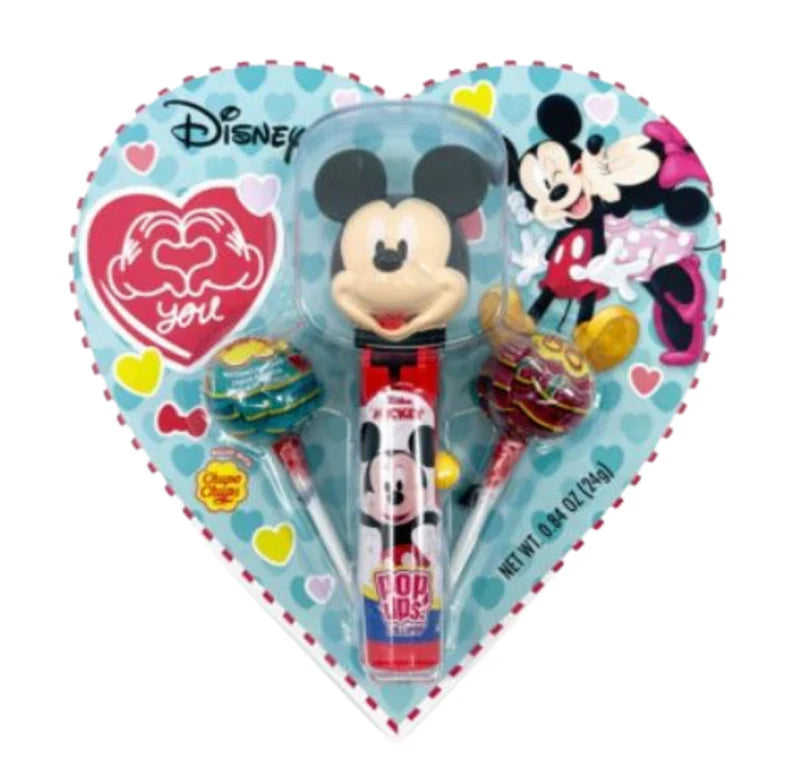 Heart-shaped Disney gift set with Mickey Mouse and Minnie Mouse characters on a white background