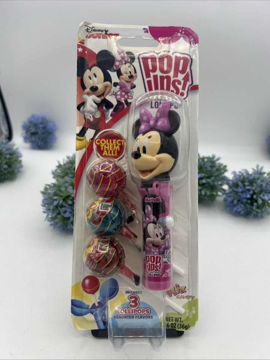 Packaged lollipop set with minnie mouse lollipop holder on a white background